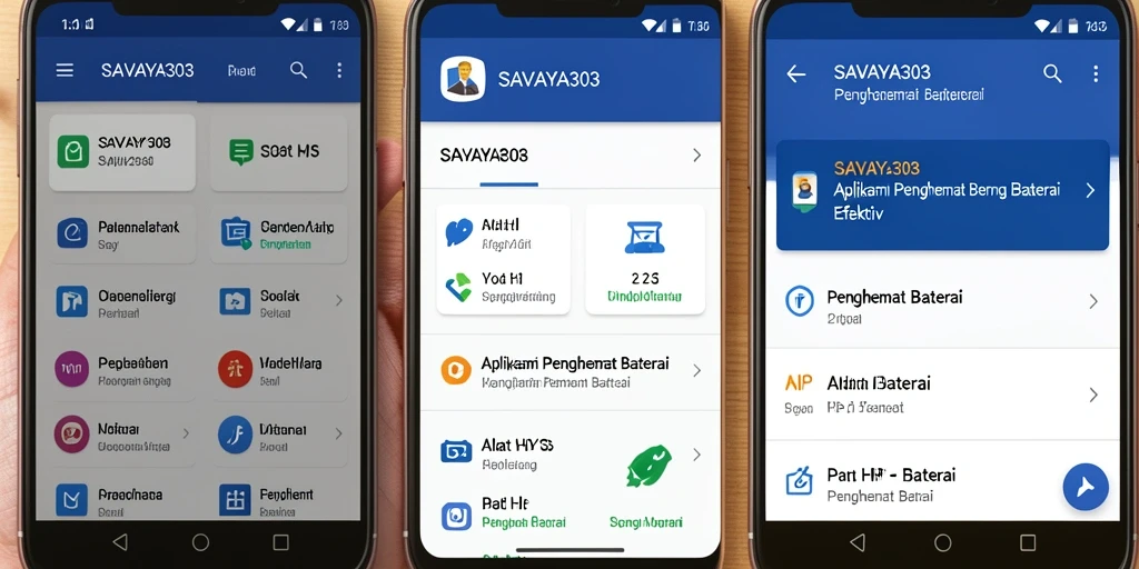 Antarmuka utama SAVAYA303 dengan fitur penghematan baterai.