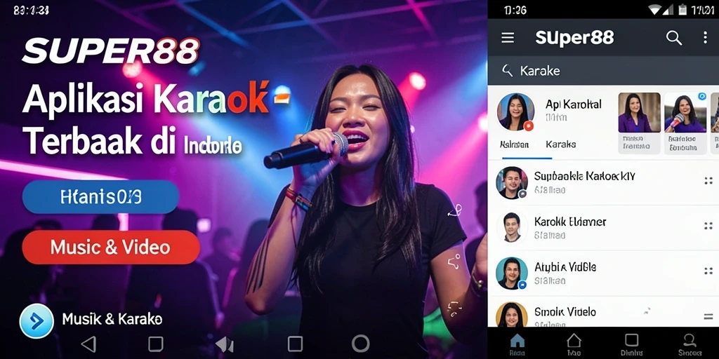 Antarmuka aplikasi SUPER88 dengan berbagai pilihan lagu Karaoke.