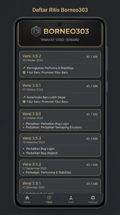 Riwayat Versi Aplikasi Borneo303 untuk Android